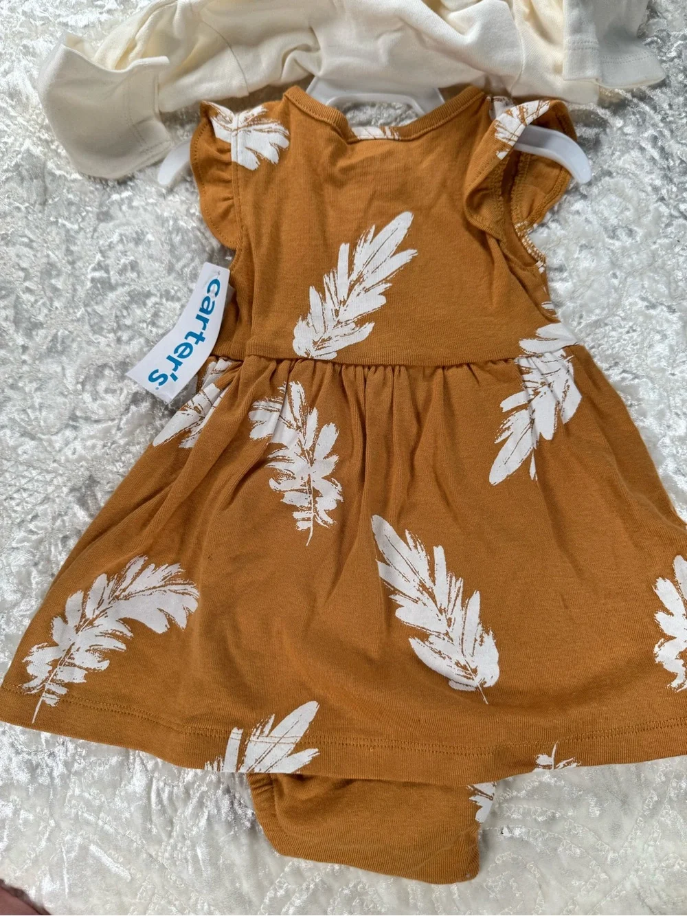 NWT Carters Cream & Mustard Feather Dress Set - 